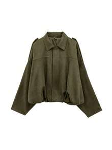 Seelio Spring/Autumn New Arrival Casual Versatile Suede-Like Green Jacket, Deer Skin Texture - Military Green F - View 9