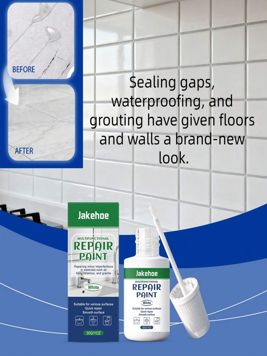 jakehoe 瓷砖修补漆 - 密封并修补瓷砖、地板、墙壁和浴室的裂缝和缝隙。易于施工，持久耐用。 - A - 查看 1