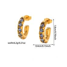 一对轻盈奢华简约的高端锆石C形耳环，不锈钢材质，女士耳环，适合日常百搭的派对佩戴 - 彩色 - 查看 5