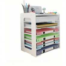 Aktenordner, 7-stufiger weißer Schreibtisch-Aktenordner, stapelbarer Papiersortierer mit Briefablage, 25 x 34 cm platzsparender Schreibtisch-Organizer - Weiss - Übersicht 10