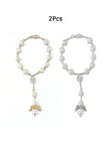 Mặt dây chuyền ngọc trai hồng, hình trái tim cánh thiên thần, trang trí vô lăng có thể điều chỉnh với ngọc trai trắng, phụ kiện xe hơi. - A - Xem 9