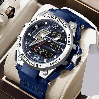 Đồng hồ điện tử thể thao đa chức năng dành cho nam, đồng hồ sinh viên màn hình kép phát sáng, kiểu dáng thường ngày