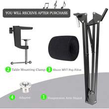 YOUSHARES Mic Stand With Pop Filter - Mic Boom Arm With Mic Cover Foam Compatible With MV7 Microphone - Mic Stand - View 5