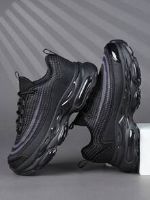 时尚休闲男鞋，经典时尚男士运动鞋系带跑步鞋，个性化男士运动鞋街头休闲鞋 - 黑色 - 查看 2