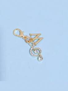 1pc Fashionable Elegant Lobster Clasp Rhinestone Music Note & Letter Shaped Keychain Pendant, Hollow Design With Embedded Rhinestones, Suitable For DIY Shoe Charms, Key Chains, Gift Packaging And Birthday/Holiday Gifts - Gold - View 16