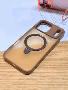 磁吸式 1 件透明磨砂隐形指环支架手机壳，兼容 17 Air 16 15 14 13 12 11 Pro Plus Max，支持无线充电，带玻璃镜头盖和保护膜，防水、防震、防摔、防刮。 - 金色 - 查看 5