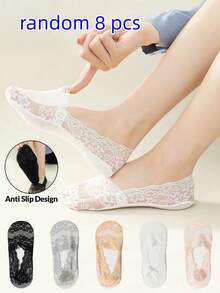 1/3/5/10 Pairs Women Lace Boat Socks, Sexy Thin Short Socks, Summer Breathable Floral Invisible Socks, Embroidered Low-Cut Ankle Socks (2pcs/12pcs/8pcs) - Multicolor - View 9