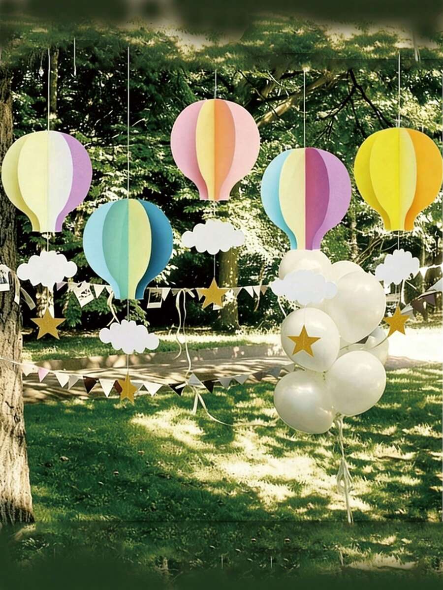 1/3/5/10 pièces Décorations de fleurs de montgolfière de couleur aléatoire, convient pour baby shower, célébration d'anniversaire, décoration de jardin, décoration de maison, décorations de montgolfière 3D suspendues, convient pour la décoration de fête en plein air, mariage