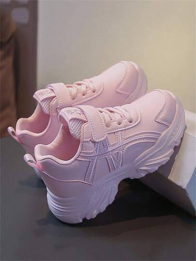 1 đôi giày thể thao thường ngày màu hồng cho trẻ em, chất liệu da thoáng khí, giày trẻ em buộc dây thoải mái, phù hợp cho mùa xuân, hè, thu và đông.