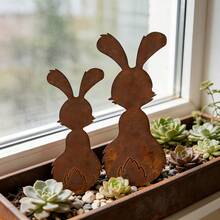 2D Acrylic Rabbit Garden Stakes 2pcs Set - Countryside Style Outdoor Decor, Cute Rabbit Plant Stake, Yard Decoration, Rabbit Garden Ornament, Rabbit Shaped Plant Trellis, Perfect Gift For Easter Gardening Enthusiasts - A - View 4