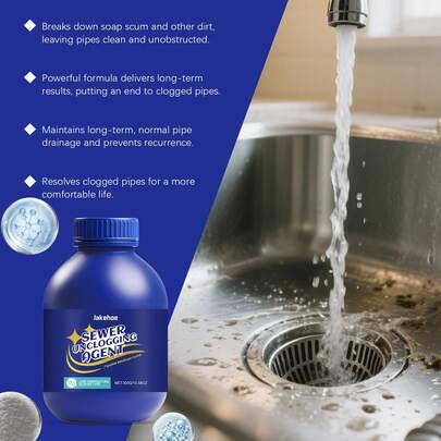 jakehoe Heavy Duty Drain Clog Remover (300g/10.5oz) - Powerful Pipe Cleaner & Unblocker | Fast-Acting Hair, Grease & Scum Dissolver | Magic Plumbing Powder For Kitchen Sink, Toilet, Bathtub & Showers