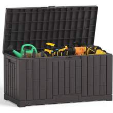 Sweetcrispy 60 Gallon Deck Box, Lockable Resin Outdoor Storage Box With Hundles, UV Resistant Waterproof Storage Bin For Patio Cushions Gardening Tools - 棕色 - 查看 7