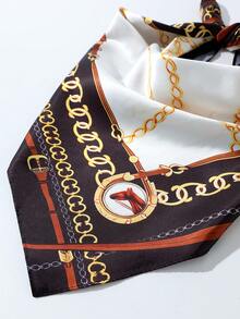 1件装女士时尚西部牛仔图案围巾 - 多功能头巾，饰有马链图案，采用涤纶材质，适合日常时尚搭配 - 彩色 - 查看 4