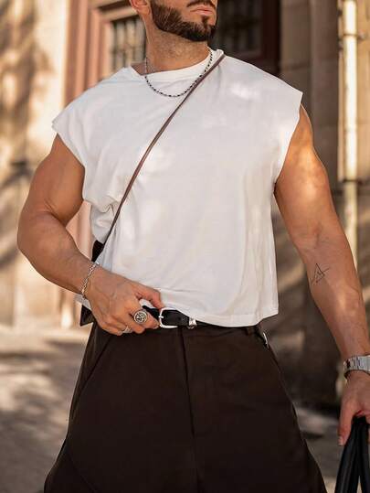 男士休闲运动短袖宽松白色T恤，夏季款