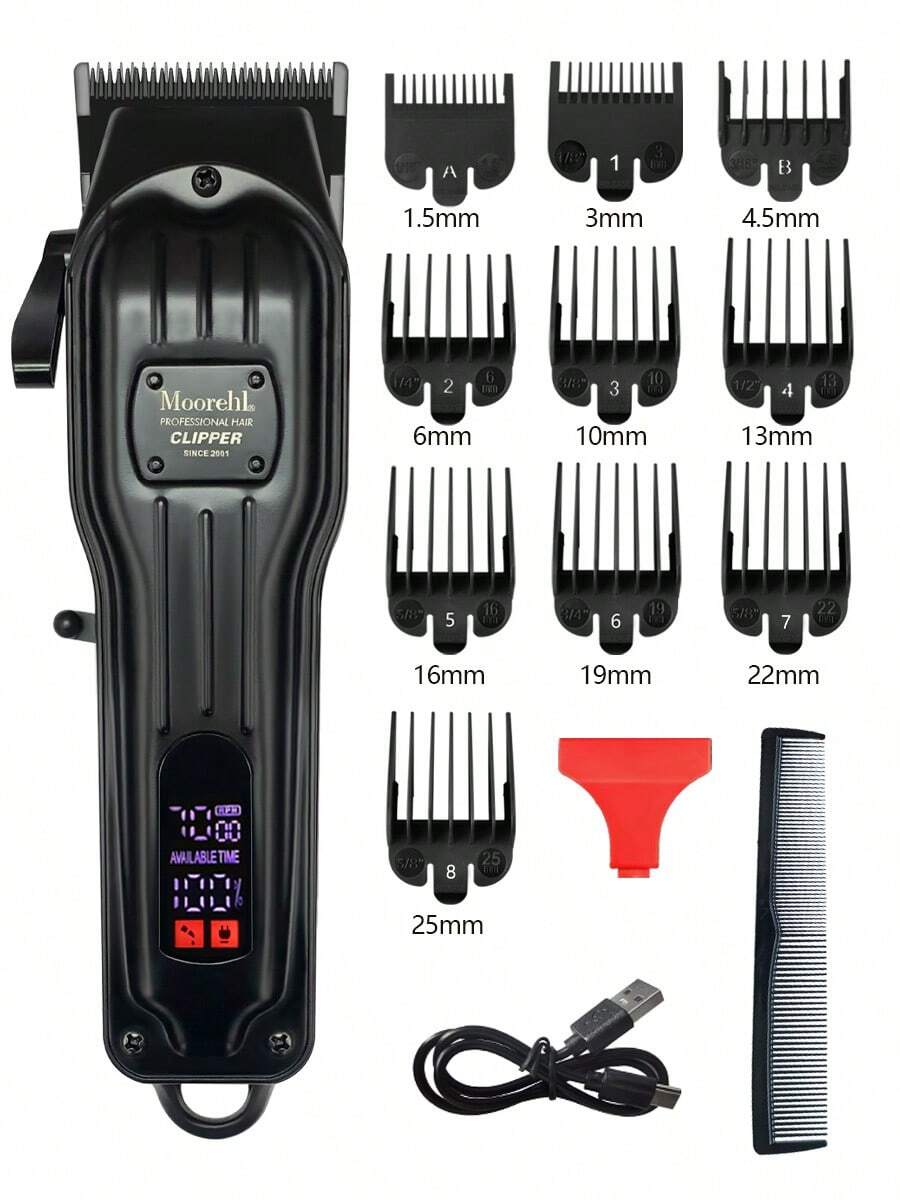 Cortapelos profesional D4 para hombres - Cortapelos inalámbrico/con cable 2 en 1 para cortar el cabello y arreglar, recortadora de barba recargable, set de cortapelos con pantalla LCD inalámbrica, cortapelos recargable para el hogar, kit de corte y arreglo de cabello en el hogar de alto rendimiento con cable - Cortapelos eléctrico - Negro - Ver 1