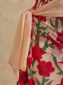 Floral Print Halter Cutout Two Pieces Midi Dress Set - Multicolor - View 6