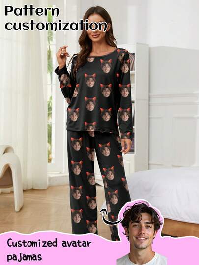 Bộ đồ ngủ dài tay nữ in theo yêu cầu, có thể in bất kỳ họa tiết nào, đồ ngủ cá nhân hóa với ảnh, hình ảnh tùy chỉnh ngộ nghĩnh, đồ ngủ thoải mái. Thích hợp cho Ngày Valentine, Sinh nhật, Quà tặng, Cá nhân hóa, Đầy màu sắc, Dễ thương, Hài hước, Độc đáo, Độc quyền, Quà tặng lý tưởng cho bạn gái, Thích hợp cho bạn gái, Gia đình, Bạn bè, Người lớn tuổi, Thời trang cho mùa thu, Các dịp tiệc tùng.