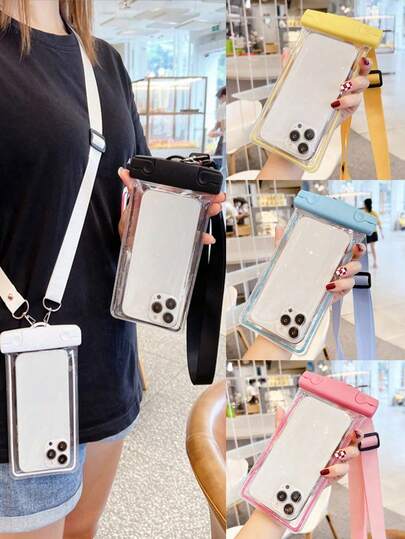 1pc Portable Waterproof Phone Case Bag With Touch Screen Function And Luminous Design, Suitable For Underwater Photography And Outdoor Swimming, With Lanyard, Essential Beach Accessory, Swimming Ring