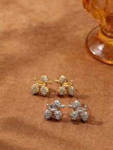 2只装时尚简约小耳钉，可爱气球狗微镶锆石卡通耳钉，韩版ins风新款气球狗耳环，百搭女士耳环 - 氣球狗耳環 - 查看 1