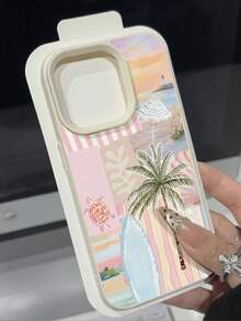 Resort Style 1pc Minimalist Summer Surfboard & Palm Tree Pattern Textured Soft Waterproof Shockproof Anti-Slip High-End Feeling Phone Case, Suitable As Birthday/Holiday Gift For Friends, Family, Couples, Compatible With Apple/ Phones 17/17PRO/17PROMAX/17Air,International Version, Not The Domestic Version - Multicolor - View 2