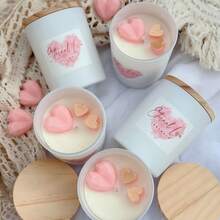 粉色和香槟金心形蜡烛，白色玻璃罐装，木盖，手工制作，适合节日使用 - 均碼 - 查看 2