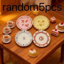 Plato de comida miniatura francés, modelo de juguete de plato de comida clásico, plato floral de resina como accesorio pequeño, decoración de escena DIY - Mini plato de comida simulado - Ver 8