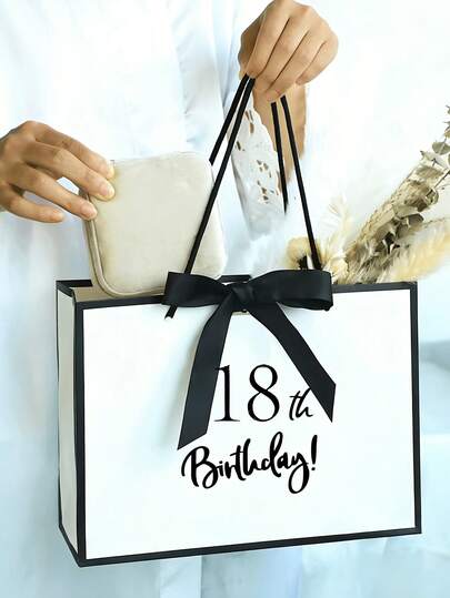 1个生日礼物袋 - 精致生日派对礼品袋，T型封口设计，“18岁生日礼物袋” - 宽底可折叠设计，可重复使用，结实手柄设计/适用于生日/圣诞节/情人节 - 精致礼盒配件