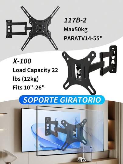 Soporte para TV Monitor Pantallas de 14 a 55 Pulgadas Brazo Movible de Pared Soporta hasta 50 Kg,Máxima 50 Kg/12Kg Máx. 400 X 400 Cm (260 X 260 CM),Articulado, Inclinable Y Giratorio, Extraíble Universal Mural Para Televisión Monitor Ajustable
