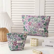 Purple Floral Makeup Bag, Large Capacity, Lipstick Storage Bag, Handheld Purple Makeup Bag, Large Capacity, Compartmentalized - bé nhỏ - Xem 1
