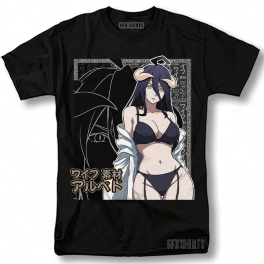 Overlord Albedo Shirt  Waifu Anime Waifu Senpai Manga Graphic T-Shirt - 黑色 - 查看 1