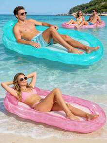 1 pieza Flotador inflable para piscina, diseño de onda, unicolor transparente minimalista, adecuado para piscina, fiesta en la piscina, flotadores inflables acuáticos, dispositivo flotante inflable, fiesta en la playa, actividades en la playa, material de PVC duradero, portátil, requiere compra por separado de una bomba de aire - Sillón reclinable con diseño de ondas - Ver 7