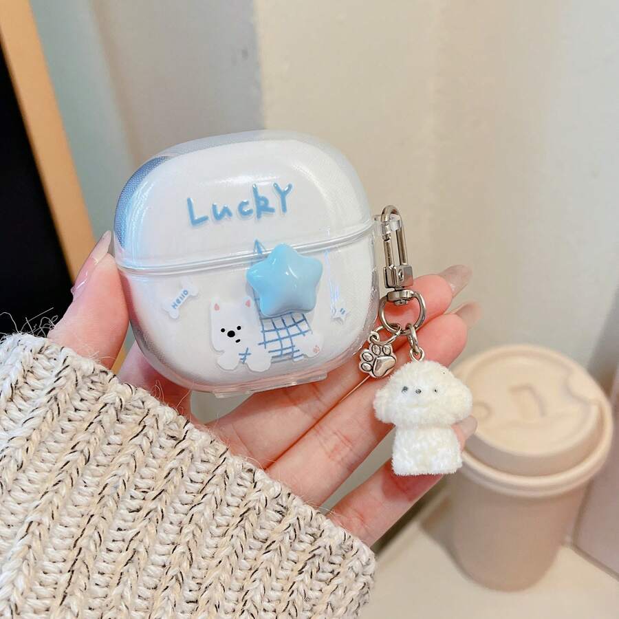 新款卡通耳机保护套吊坠，适用于 Buds 6 Play/SE/8 Active 通用无线耳机保护套，Buds 6 Pro/8 Pro/8 Lite 新款保护套，无线蓝牙耳机保护套 Buds 6 Active/6/7s/6 Lite/5/6s 软壳耳机保护套，透明女款 - 星狗 - 查看 1