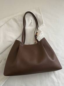 2026 Spring New Arrival High-End Fashion Pleated Large Capacity Tote Bag With Scarf, Luxury Versatile Shoulder Handbag - Coffee Brown - View 10