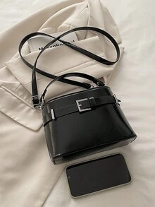 New Fashion Metal Decor Handbag Shoulder Bucket Bag, Suitable For Parties, Outings, Vacations, Shopping And Daily Use, Can Store Coins, Phones, Also Suitable As A Work Bag For White-Collar, College Students And Office Workers, Elegant Ladies Bag - Black - View 5