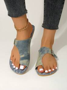 Women's Sandals, New Fashion Denim Flat Sandals, Punk Style Flat Sandals, Slide Sandals - Baby Blue - View 2