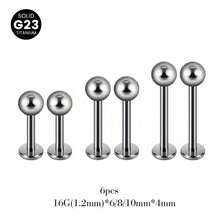 6件装 G23 钛合金 ASTM-F136 蒙罗唇环/耳骨钉/耳屏穿孔饰品/身体饰品，16G 6/8/10mm - 銀色 - 查看 11