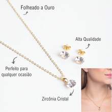 Gold Set Necklace And Solitaire Earring With Crystal Zirconia - pha lê - Xem 5