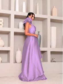 Long Dress With Flower For Graduation, Party, Wedding, Evening. - Lilac Purple - View 2