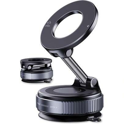 适用于 Magsafe 的磁吸式手机支架，360° 可调节车载手机支架，口袋大小可折叠设计，通用兼容 17/16/15/14/13/12 系列，强力磁吸设计，确保驾驶时双手稳固，单手即可轻松操作，是日常通勤、春季自驾游和母亲节礼物的理想之选，防滑稳固，小巧便携，方便出行使用。