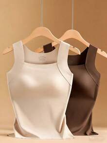 Three-Piece Women's Seamless Warm Bra Set - With Slimming And Lifting Effects, It Features A Soft Inner Layer Material, Sleeveless Design, Wide Shoulder Straps. It Is A Multi-Functional Matching Item Suitable For All Seasons, Suitable For Daily Wear And Various Occasions, And Is An Excellent Choice. (The Size Is A Bit Small. We Recommend You To Order A Larger Size.) - 黑色/X杏色/棕色 - 查看 4