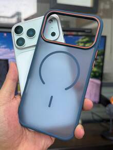 适用于 17 Pro Max、17 Pro、17 Air、17、16、15、14 Plus、13、12、11 Pro Max 的奢华磁吸磨砂基础款手机壳，彩色边框，防震，磁吸式设计，支持无线充电，保护套，春季礼物，生日派对佳品 - 藍色 - 查看 3