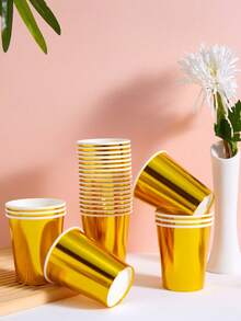 10个/20个/50个装金色一次性纸杯，优雅金属金色派对杯，适用于咖啡、牛奶、热茶，也适用于婚礼、家庭聚会、生日、乔迁派对、性别揭晓派对、圣诞节、万圣节、复活节等场合。 - 金色 - 查看 1