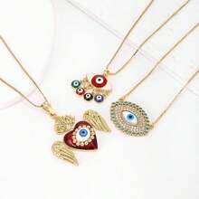 1件18K镀金铜恶魔眼形锆石吊坠项链，奢华简约珠宝，女士礼物 - 金色 - 查看 2