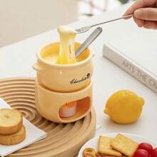1 Set de Calentador de Fondue de Chocolate Cerámico, Set de Mini Olla Caliente Cerámica (Velas no incluidas) - Mini Taza Derretidora para Derretir Chocolate, Queso y Calentar Dulces - Set de Postre Compacto Ideal para Cita, Boda, Fiesta de Cumpleaños y Regalo de San Valentín - Fácil de Limpiar - Multicolor - Ver 3