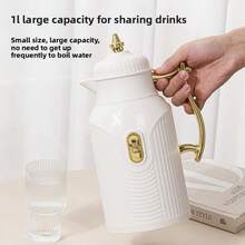 1pc Large Capacity Thermal Carafe, Gold-Plated Style Tea/Coffee Pot, Hot Water Bottle, Press Button Glass Liner - Gold-plated - View 6