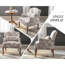 WAHSON OFFICE CHAIRS 1PC Wahson Poltrona in Lino Sedia Imbottita retrò con Gambe in Legno Massello Bracciolo Sedia Singola per Camera da Letto/Soggiorno, Bianco - Beige - Visualizzare 8