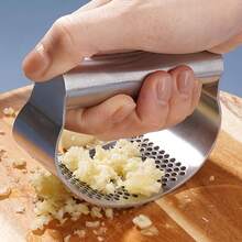 1pc Manual Stainless Steel Garlic Press, Home Garlic Crusher, Garlic Mincer Tool - Silver - View 1