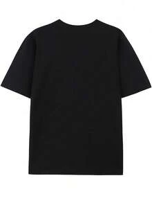 Disney 1pc Men's Cartoon Mickey Mouse & MinnieMouse Print Short Sleeve T-Shirt, Round Neck,Stretchy, Suitable For Daily Wear, Easy Care,Fashionable Casual Men's T-Shirt - Black - View 2