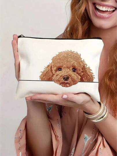 Dog Lover Cosmetic Bag, Cute Teddy Dog Pattern Makeup Pouch - Gift For Dog Mom, Funny Animal Face Travel Toiletry Organizer, Christmas Birthday Present For Pet Owners, Women Girls