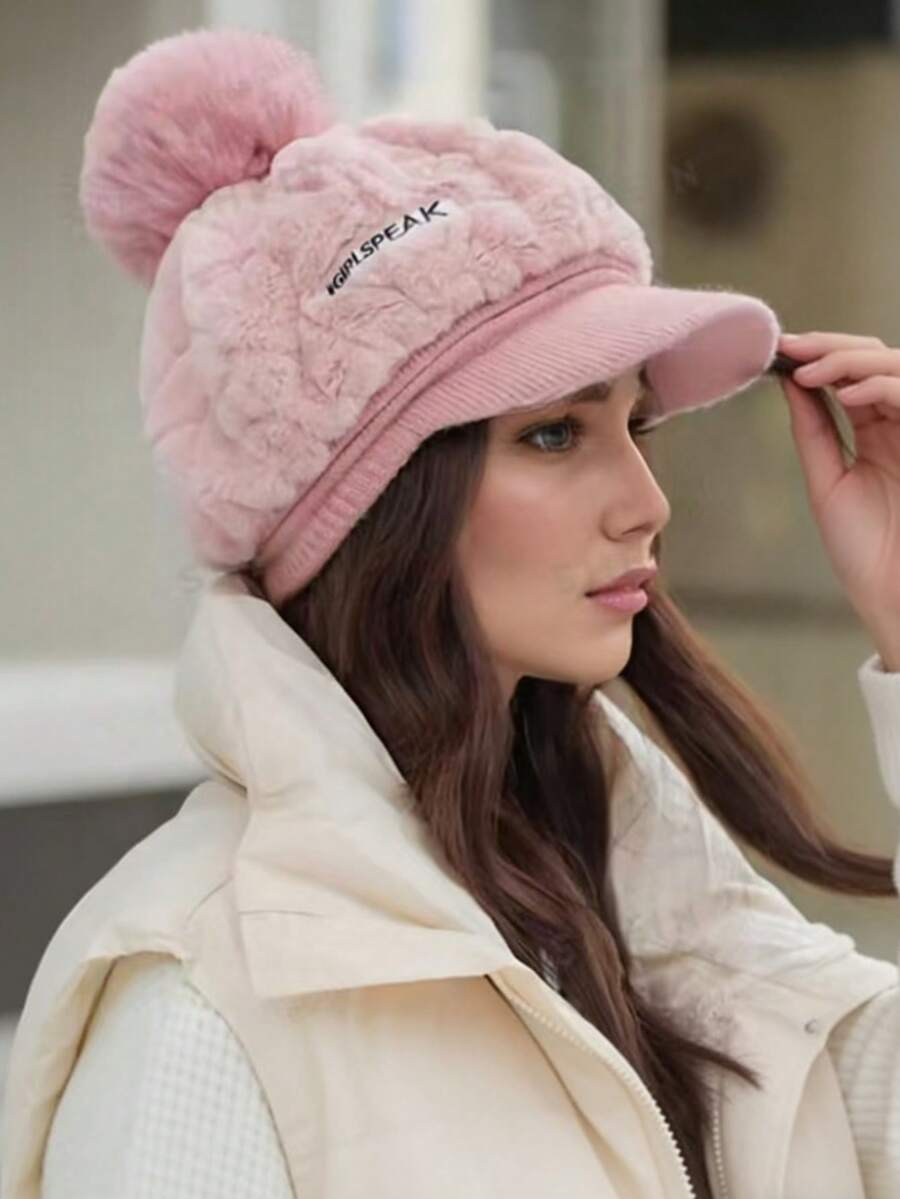2024新款韩版宽松兔毛绒球渔夫帽，加厚保暖冬帽，百搭时尚 - 毛球帽 - 查看 1